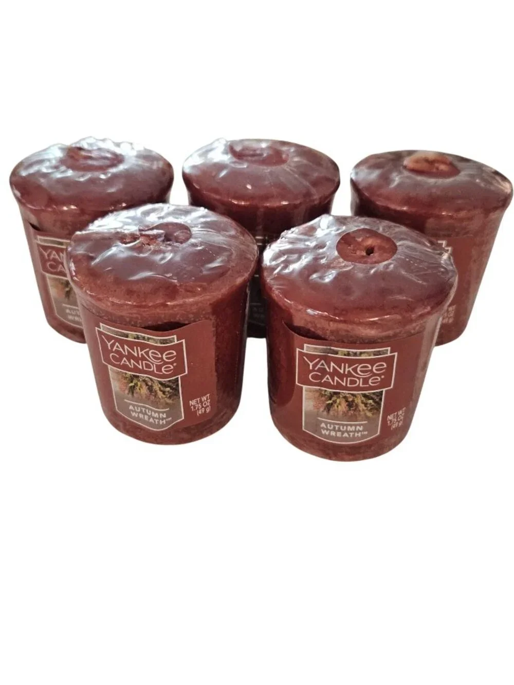 Yankee Candle 5 AUTUMN WREATH Red Votive Candles NEW
